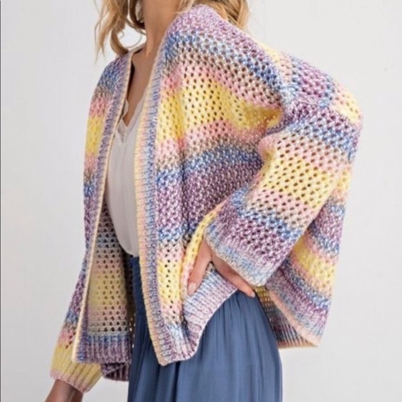 Pastel striped open weave cardigan - Picture 5 of 9